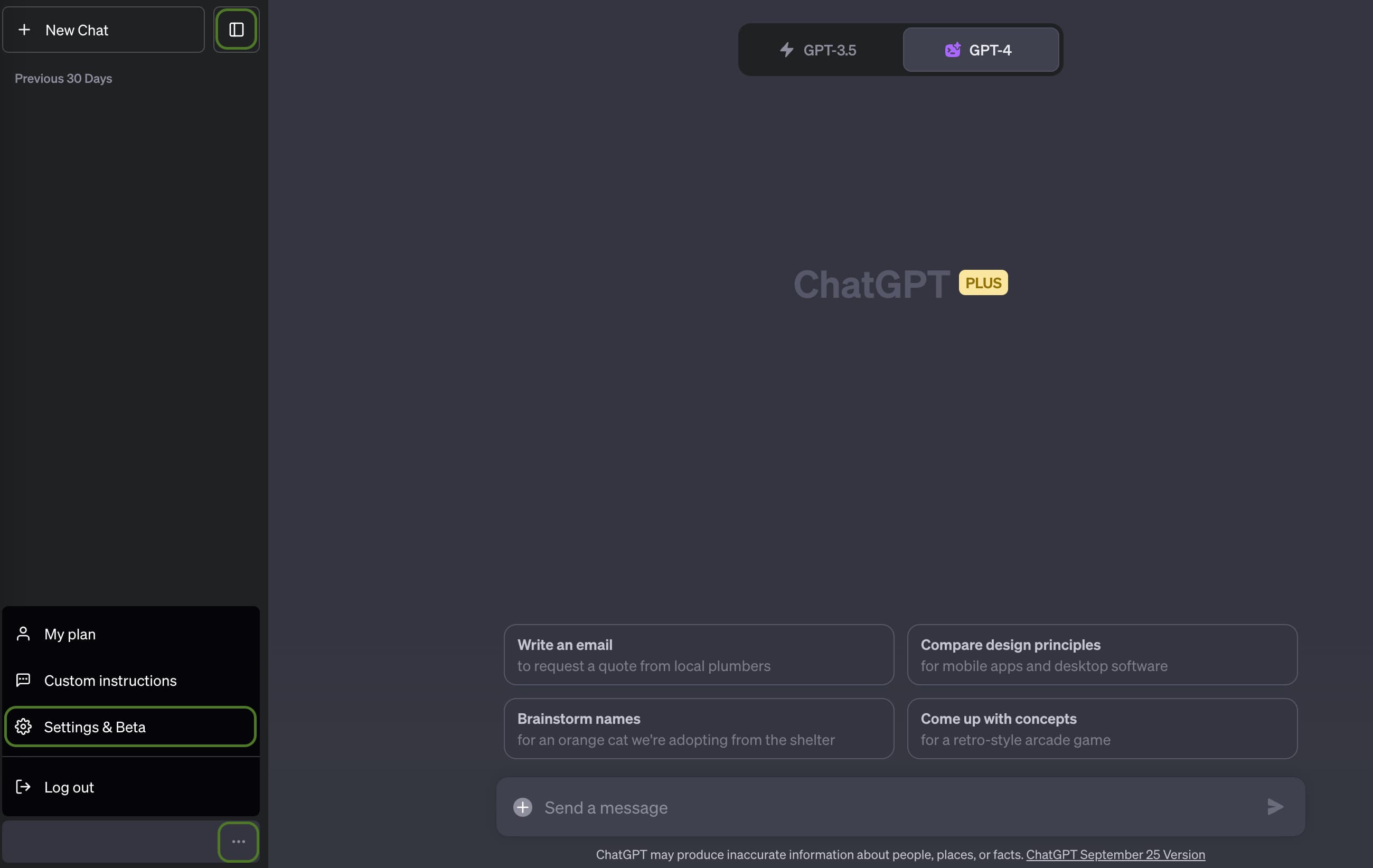 ChatGPT settings
