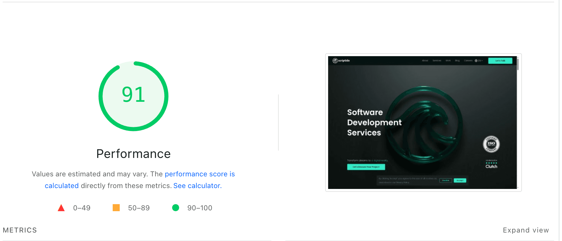 Scriptide's Lightouse performance score